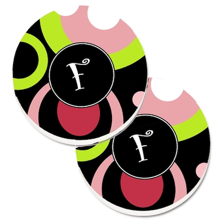 Letter F Monogram Retro In Black Set Of 2 Cup Holder Car Coaster